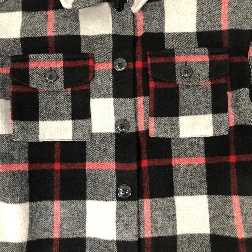 Gap Kids Plaid Wool Blend Shacket Boys Size Medium Black Red Grey Jacket Pockets